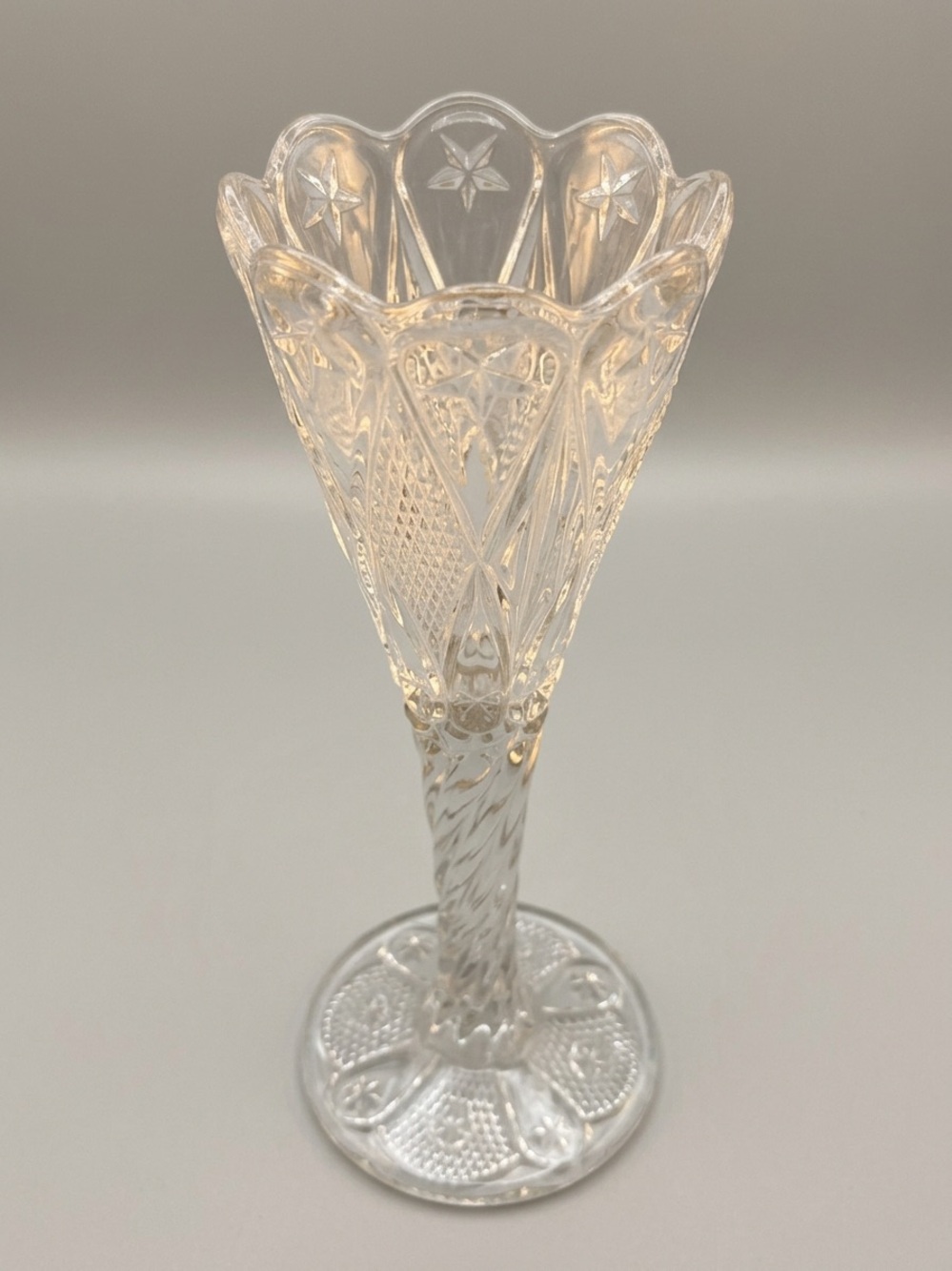 Antique 1910 McKee Fentec Clear Pressed Glass Chalice Vase EAPG Home Decor